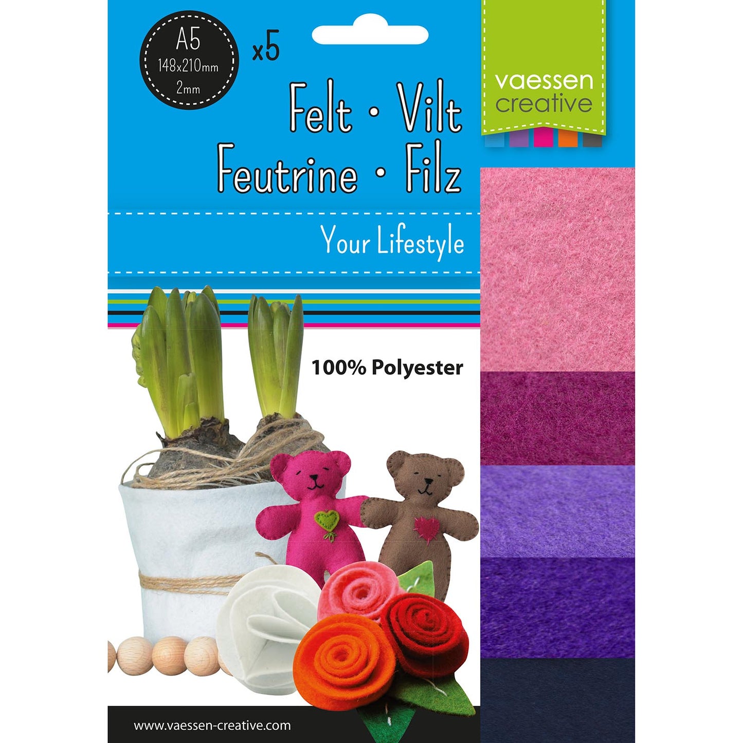 Vaessen creative • Filzpaket 2mm A5 rosa lila 5St.