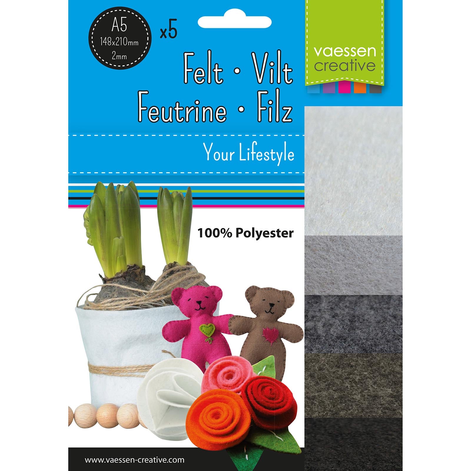 Vaessen creative • Filzpaket 2mm A5 grau schwarz 5St.