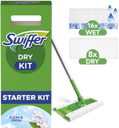 Swiffer Bodenreiniger-Starterset – 1 Bodenreiniger + 16 trockene + 8 feuchte Bodentücher