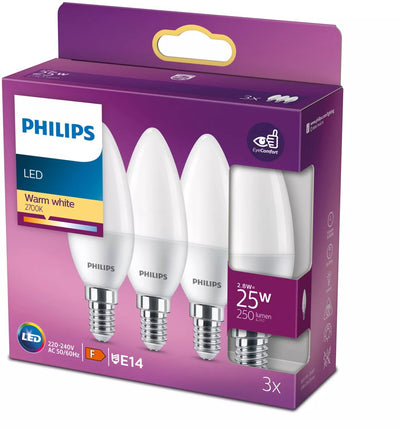 Philips LED-Energiesparkerze matt – 25 W – E14 – warmweißes Licht – 3 Stück – Energiekosten sparen