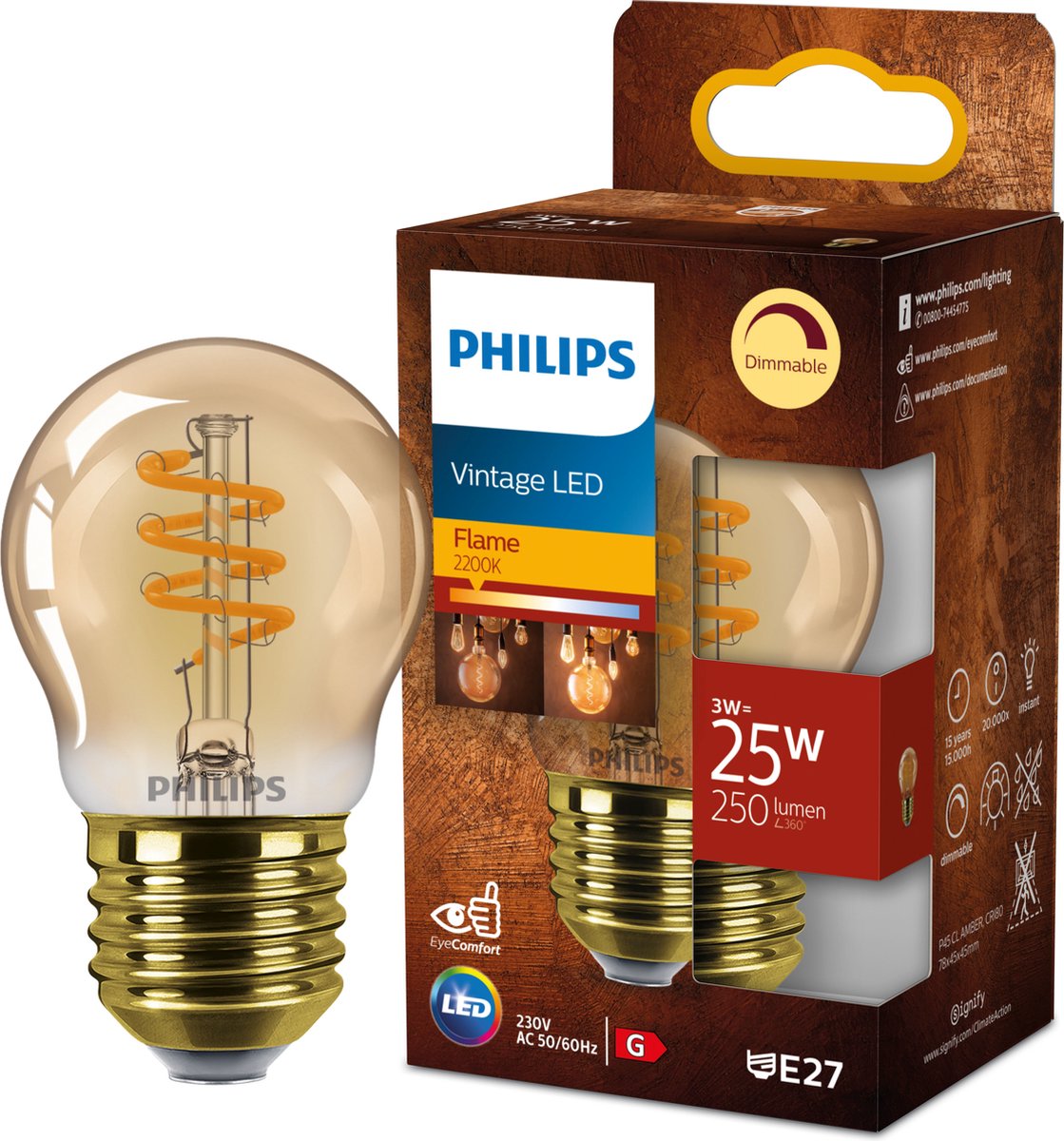 Philips LED-Kugellampe Spirale Gold – 25 W – E27 – dimmbares extra warmweißes Licht