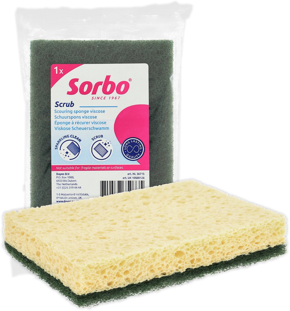 Sorbo Scheuerschwamm Viskose – Scheuerschwämme für Küche Badezimmer – kratzfrei – sehr saugfähig – 1 Stück