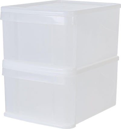 Iris Stapelschublade – Aufbewahrungsschublade – 20 l – Kunststoff – weiß transparent – 2er-Set