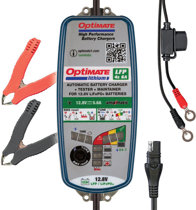 Optimate Lithium 4S 6A 12,8 V LifePO4 Batterieladegerät – Automatisches 10-Stufen-Ladegerät mit Ampmatic-Technologie – sicher, wetterfest – für Motorräder, Autos, ATV-Wasserfahrzeuge