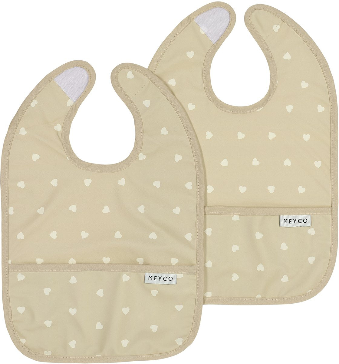Meyco Baby-Süßherz-Lätzchen mit Auffangschale – 2er-Pack – Sand, weicher Sand