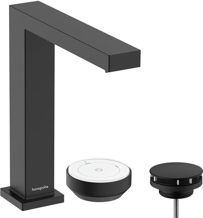 Hansgrohe tecturis e - Waschtischarmatur - 2-Loch - Kaltstart energiesparend - mit Ablaufgarnitur - 150mm Größe - mattschwarz