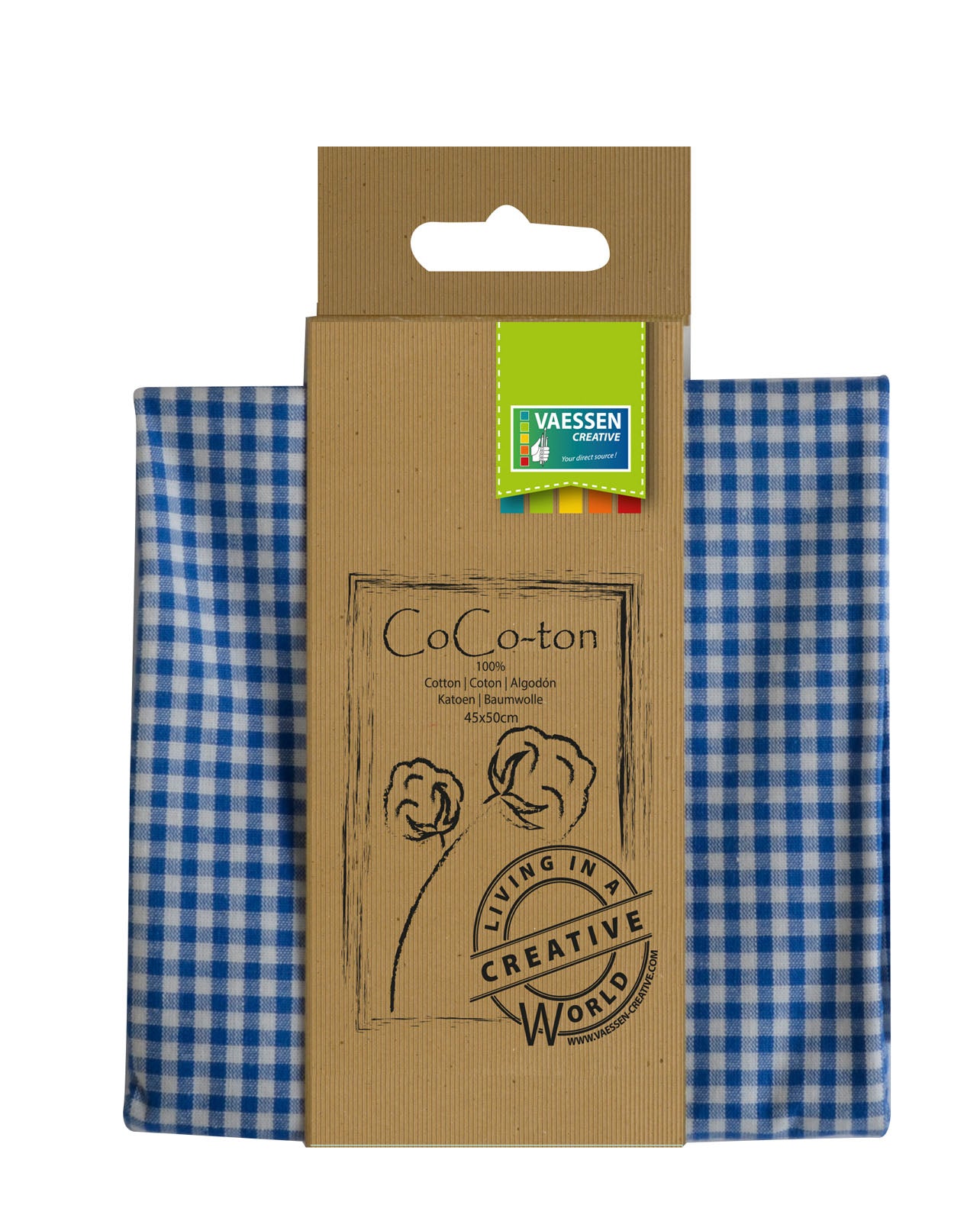 Vaessen creative • Coco-Ton-Baumwollstoff, 45 x 50 cm, einfaches mittelblaues Karomuster
