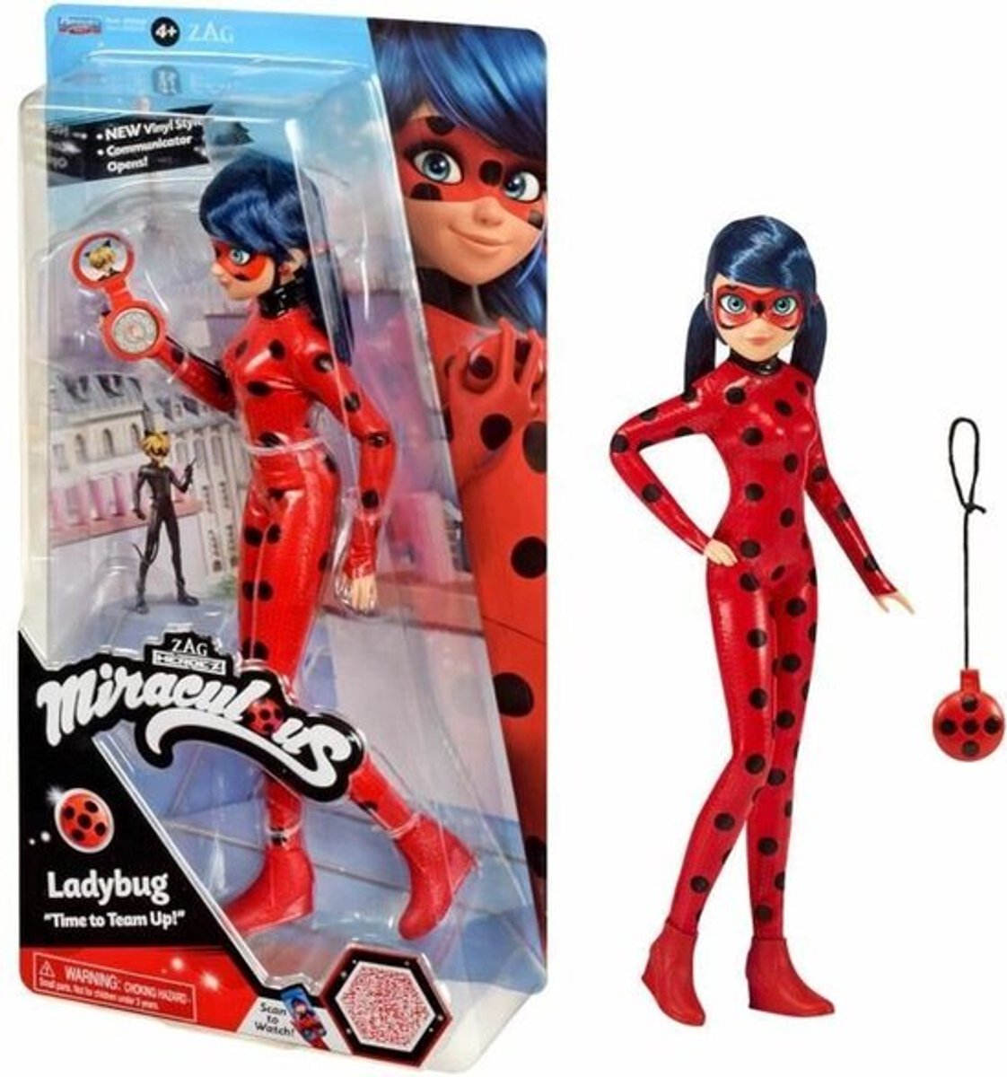 Bandai – Miraculous Ladybug – bewegliche Marienkäferpuppe – Marienkäfer mit ihrem Jo-Jo im Telefonmodus – Kostüm mit Vinyleffekt – offiziell lizenziert – 26 cm große Modepuppe – Spielzeug für Kinder ab 4 Jahren – p50028