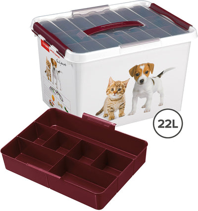 Sunware q-line Haustier-Aufbewahrungsbox mit Einsatz 22 l – 40 x 30 x 26 cm – weiß rot
