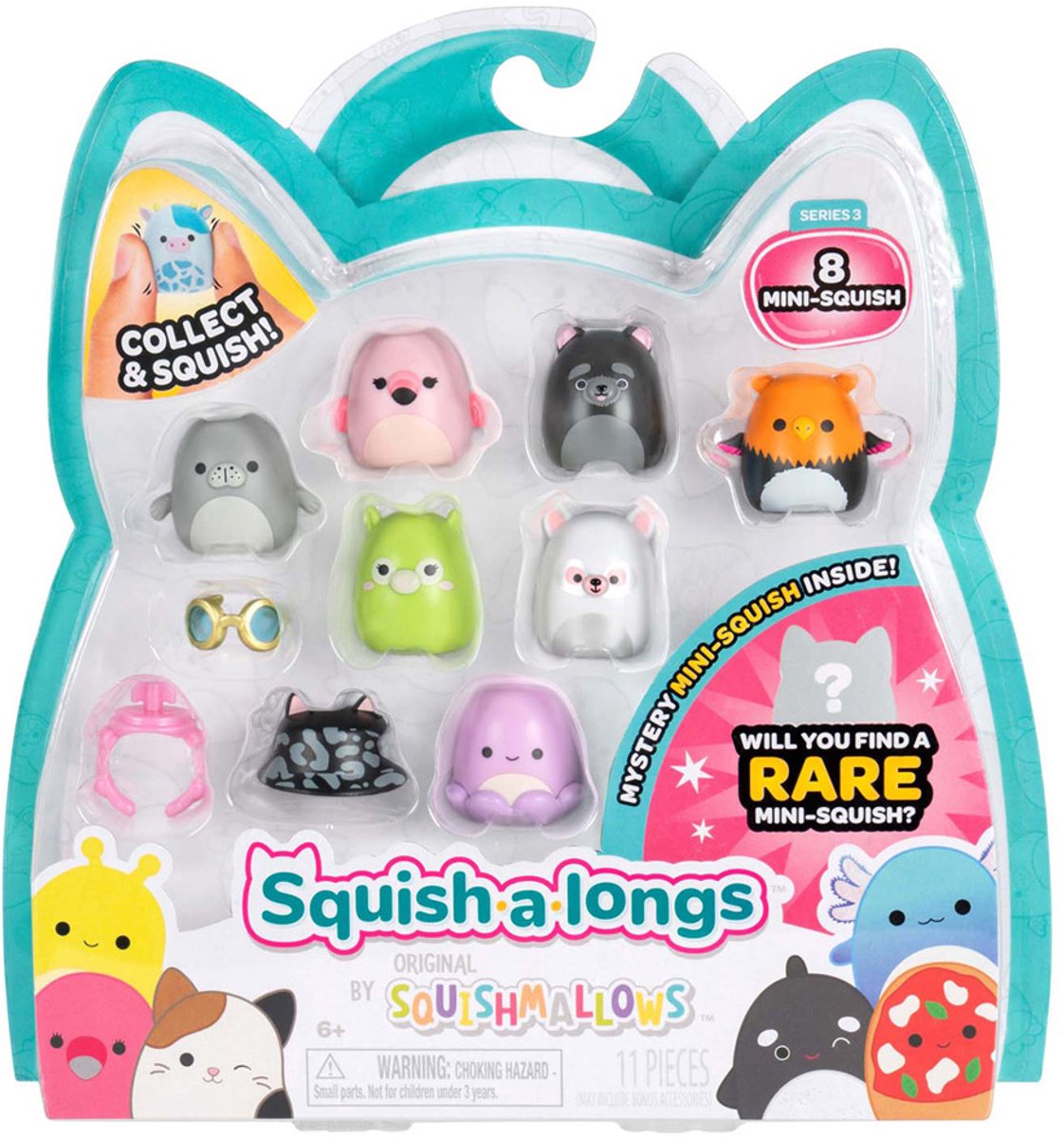 Jazwares Squishmallows – Squish-A-Longs-Spielzeugfiguren Stil 3 – 8 Stück.