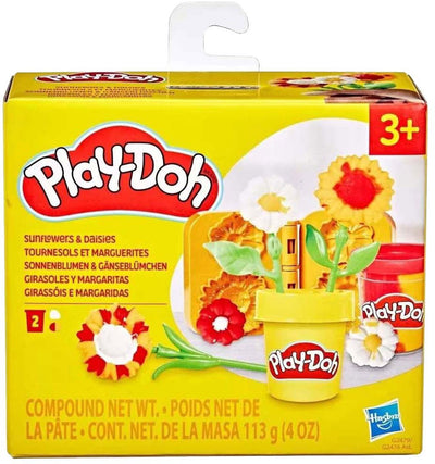 Kleine Play-Doh-Blumen, Sonnenblumen und Gänseblümchen – 2 Tontöpfe