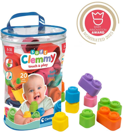 Clementoni Baby weiche Clemmy -Blöcke mit Aufbewahrungstasche, 20dlg.