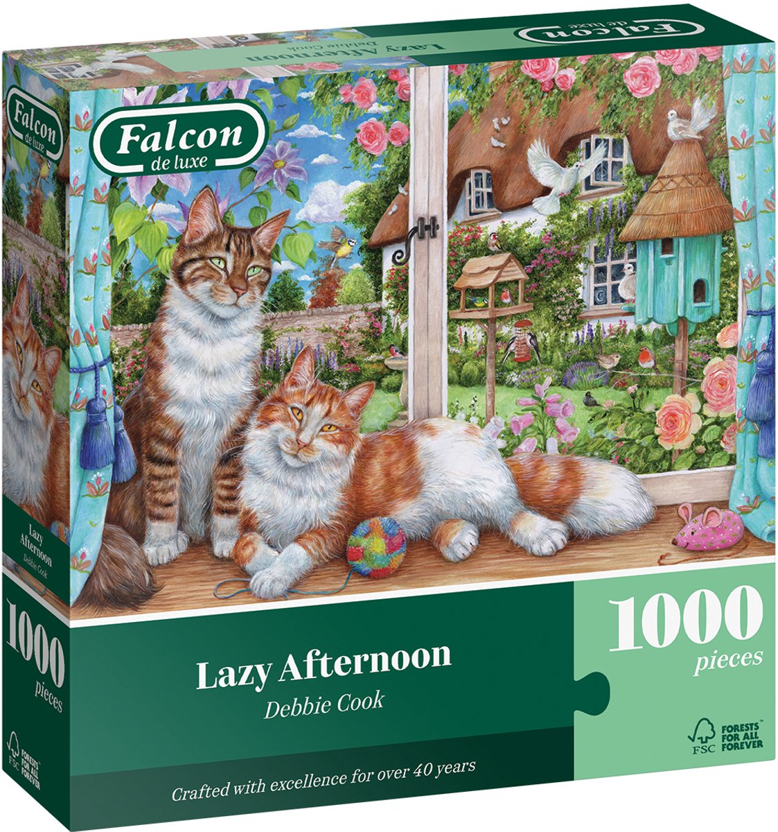 Falkenkatzen-Puzzle 1000 Teile – Lazy Afternoon-Puzzle aus Pappe.