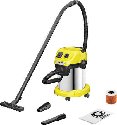 Kärcher WD 3 P S V-17 4 20 Nass- und Trockensauger – 1000 W – Edelstahlbehälter 17 Liter – integrierte Steckdosen-Anschlusswerkzeuge – Patronenfilter