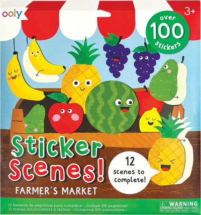 Ooly – Stickerszenen! - Bauernmarkt – Aufkleberset – enthält 12 Bauernmarktszenen und mehr als 100 Aufkleber – die Szenen enthalten Schatten, um anzuzeigen, wo die Aufkleber angebracht werden sollen – Einwegaufkleber – geeignet für Kinder ab 3 Jahren