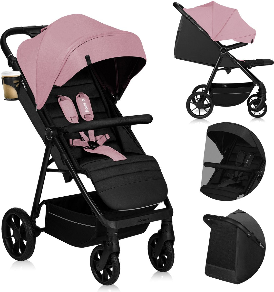 Lionelo mira – Kinderwagen – Sportwagen – für Kinder bis 22 kg – Vorderräder 360° – verstellbarer Rückenlehnengriff – wasserdichtes XXL-Vorzelt mit UPF50+ – 5-Punkt-Gurt – große Offroad-Räder – volle Stoßdämpfung – kompakt faltbar
