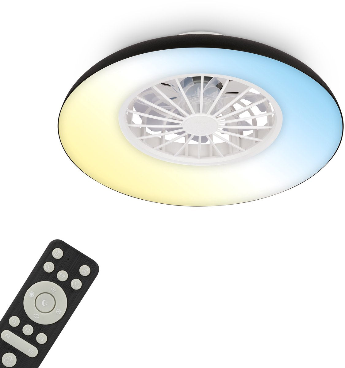 Briloner windora – Deckenventilator mit Beleuchtung – LED-Deckenlampe mit Ventilator – dimmbar – 5 Geschwindigkeiten – Ventilatorlampe Sommer- und Wintermodus – CCT – ø48,5 cm – Schwarz