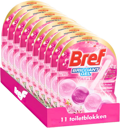 Bref – Brillantes Gel – Frühlingsregen – Allin1 – Toilettenblock – strahlende Reinigung – langanhaltende Frische – Vorteilspack – 11 Stück