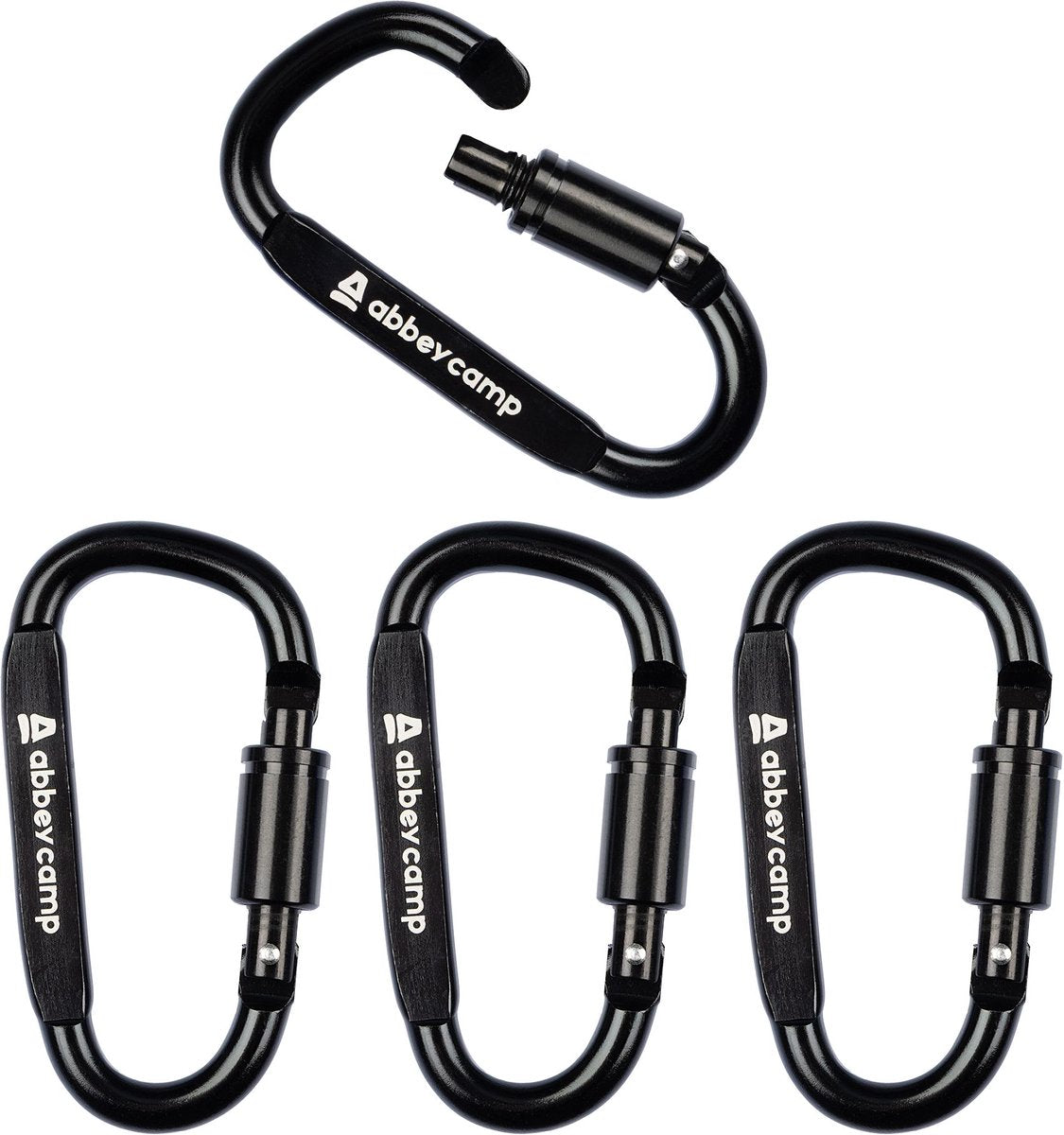Abbey Camp Karabiner aus hochwertigem Aluminium – 4er-Set – Schwarz – Schraubverschluss