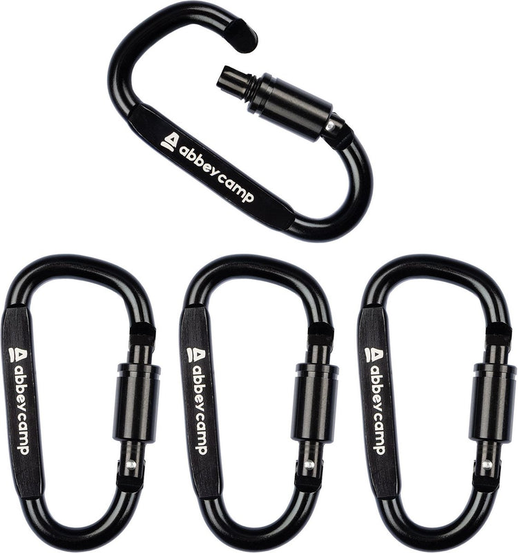 Abbey Camp Karabiner aus hochwertigem Aluminium – 4er-Set – Schwarz – Schraubverschluss
