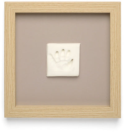 Glückliche Hände – stilvoller Baby-Abdruckrahmen aus Holz – Handabdruck-Set mit Ton – Plexiglas-Schutz – modernes Design – perfektes Mutterschaftsgeschenk – 22 x 22 cm