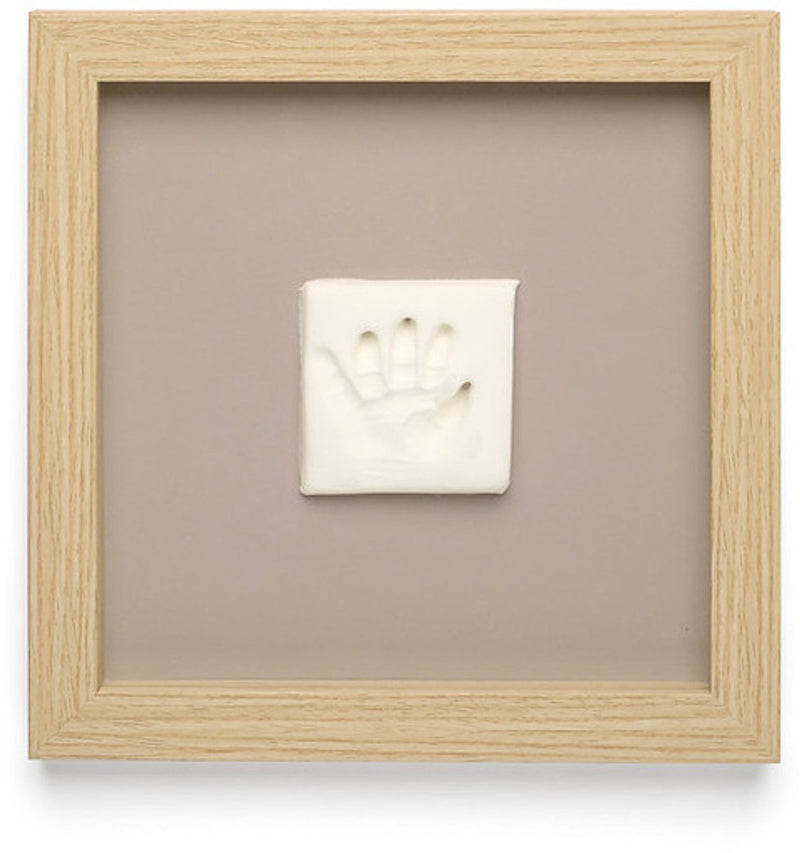 Glückliche Hände – stilvoller Baby-Abdruckrahmen aus Holz – Handabdruck-Set mit Ton – Plexiglas-Schutz – modernes Design – perfektes Mutterschaftsgeschenk – 22 x 22 cm