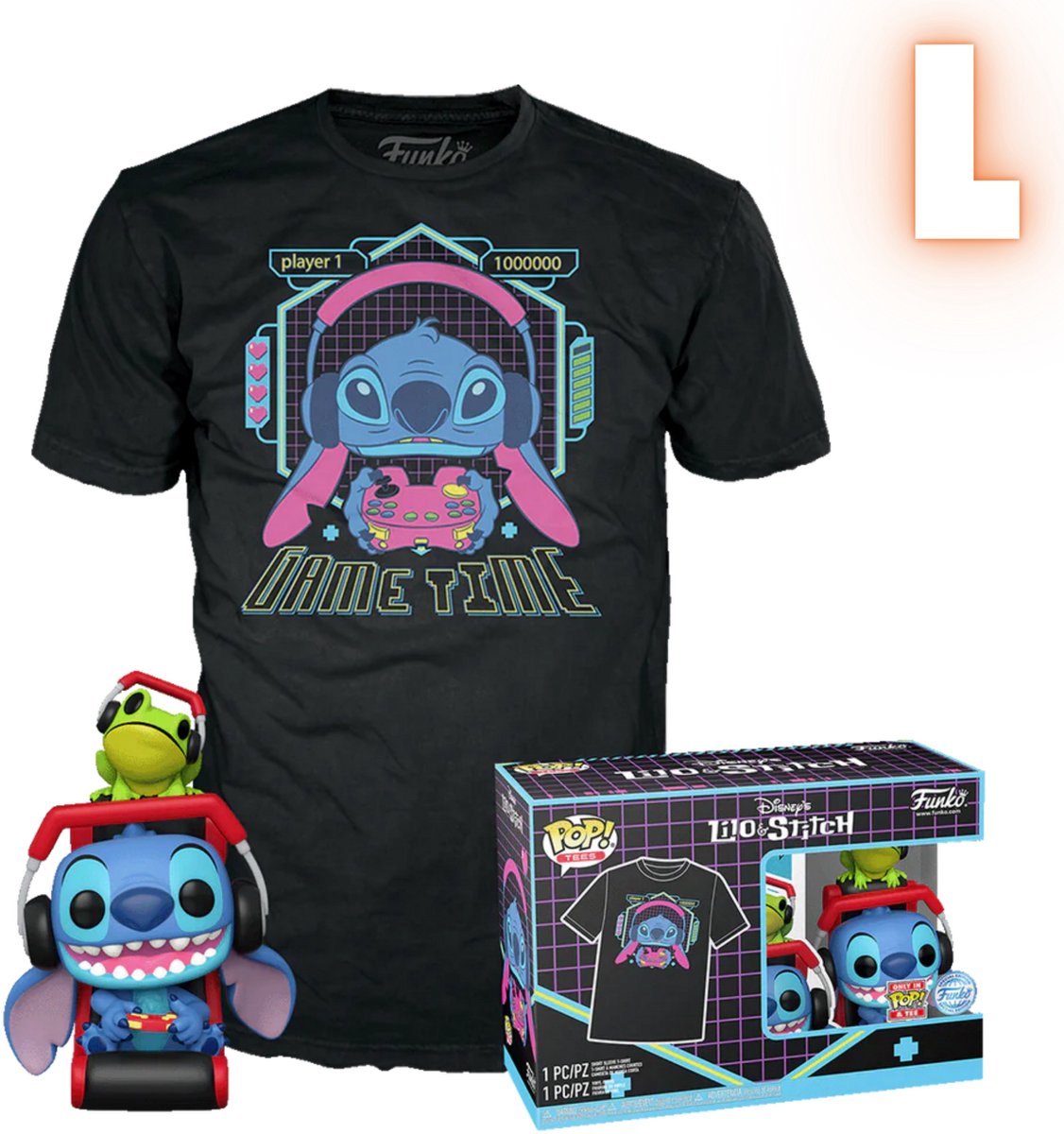 Funko Lilo Stitch Gamer Stitch mit Frosch – Pop! T-Shirt Herren Pop! - neutral - l