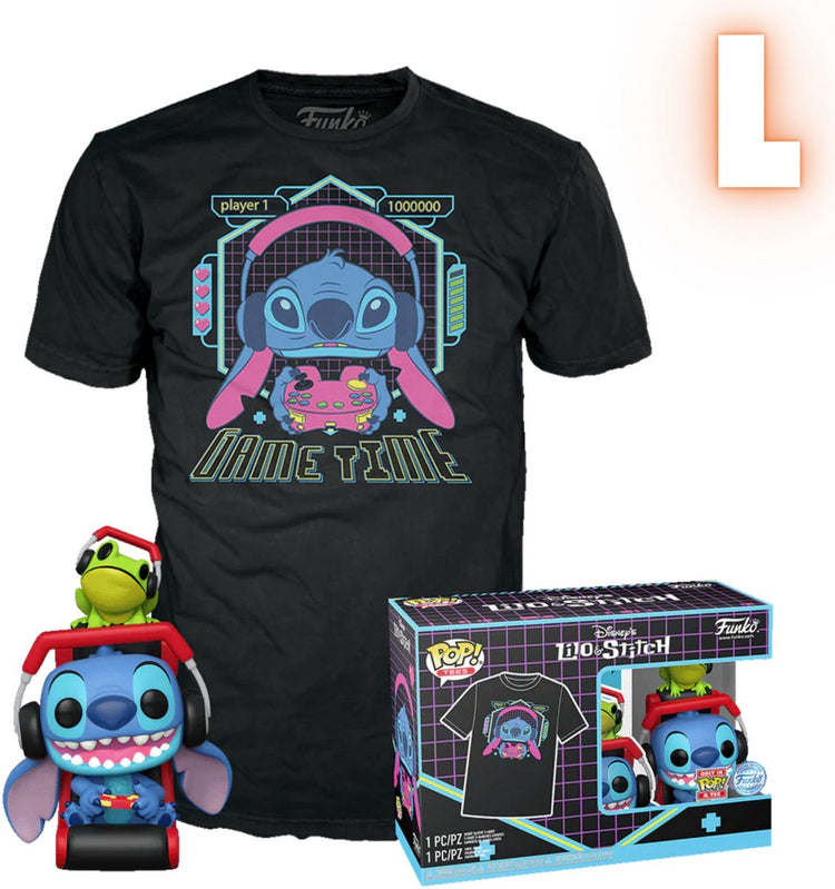 Funko Lilo Stitch Gamer Stitch mit Frosch – Pop! T-Shirt Herren Pop! - neutral - l