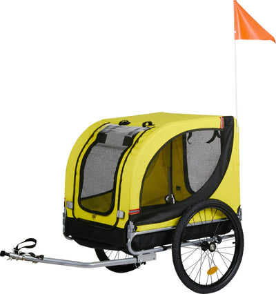 Dunlop Hundefahrradanhänger – Fahrradanhänger Hund – Fahrradanhänger für Hunde bis max. 40 kg - Fahrradanhänger-Gepäck - Fahrradanhänger mit Reflektoren und verstellbarem Regenschutz - Hunde-Fahrradanhänger - Hundeanhänger - Gelb