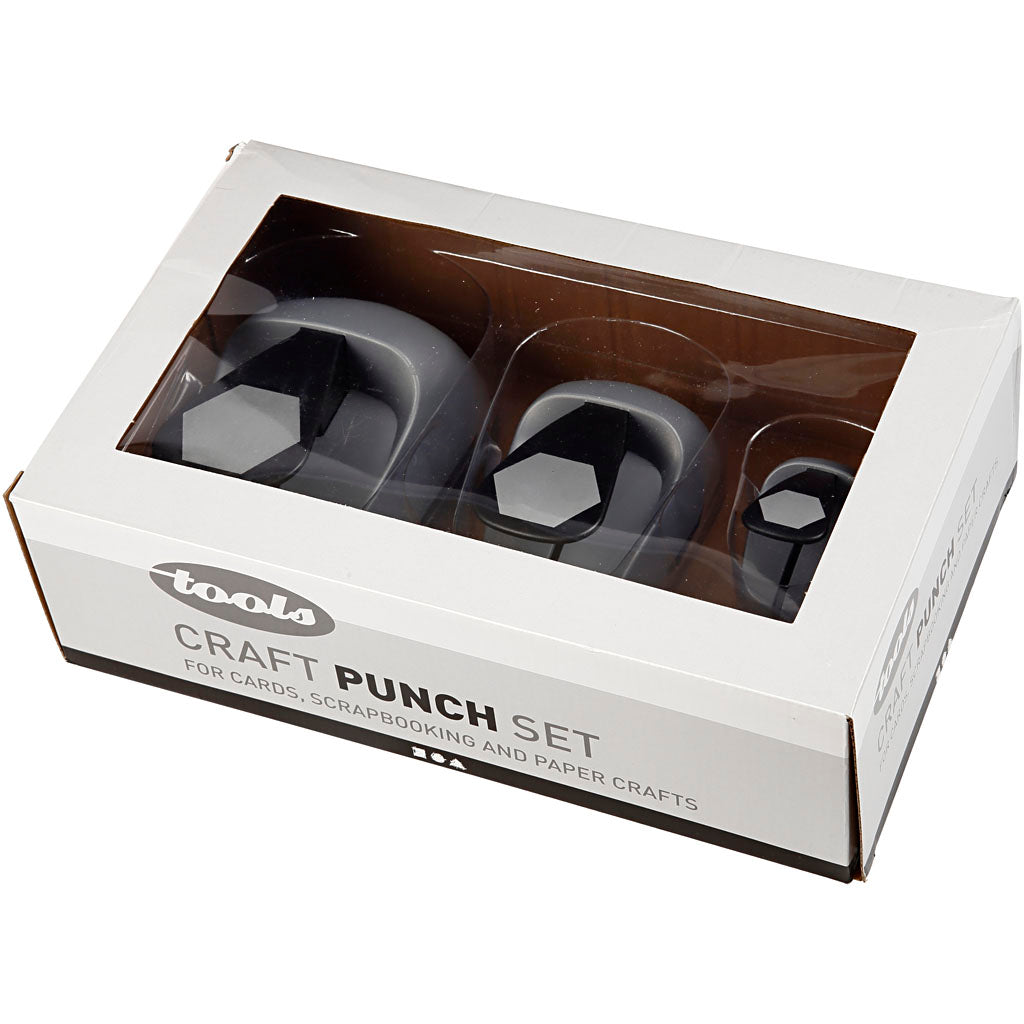 Creativ Company Locher-Set, Sechskant, Maße 25+49+75 mm, 3 Stück 1 Box