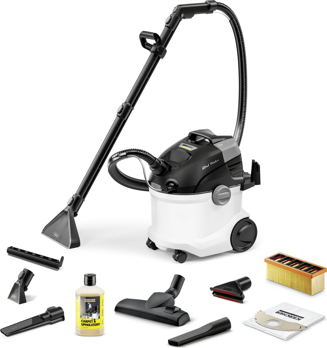 Kärcher SE 6 Signature Line Teppichreiniger – Fleckenreiniger – zusätzliches Jahr Garantie* – Nass- und Trockensauger – geeignet für u.a. Autositze – Bürostühle – Sofas – Hundekörbe, Teppiche, Vorleger, Baby- und Kinderstühle