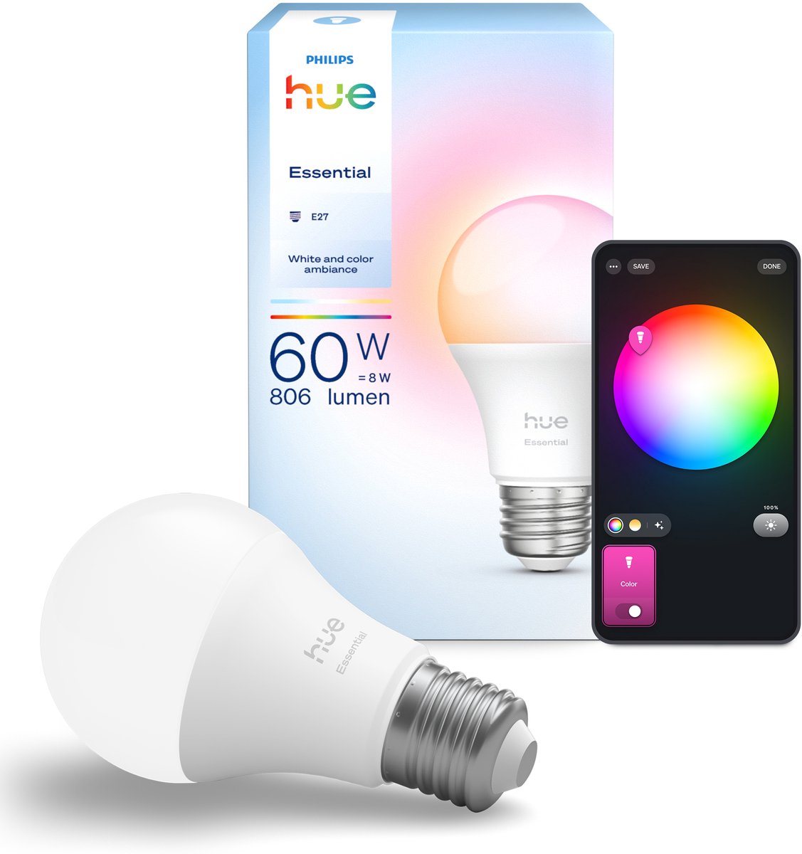 Philips Hue Essential Smart A60 Lampe – weißes und farbiges Licht