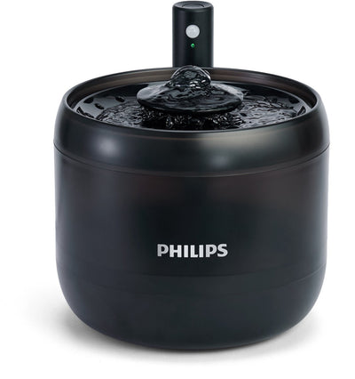 Philips Trinkbrunnen Katze – Trinkbrunnen 2,2 l mit Filter – Flüsterleiser Katzenbrunnen mit Bewegungssensor – Wasserspender für fließendes Wasser – Schwarz – Paw3210 02
