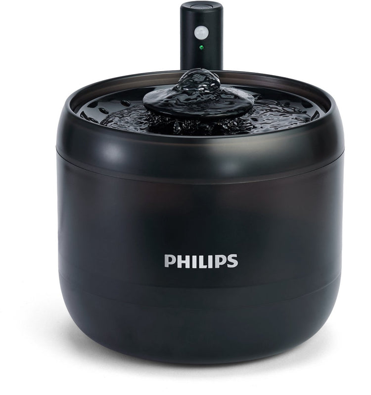 Philips Trinkbrunnen Katze – Trinkbrunnen 2,2 l mit Filter – Flüsterleiser Katzenbrunnen mit Bewegungssensor – Wasserspender für fließendes Wasser – Schwarz – Paw3210 02