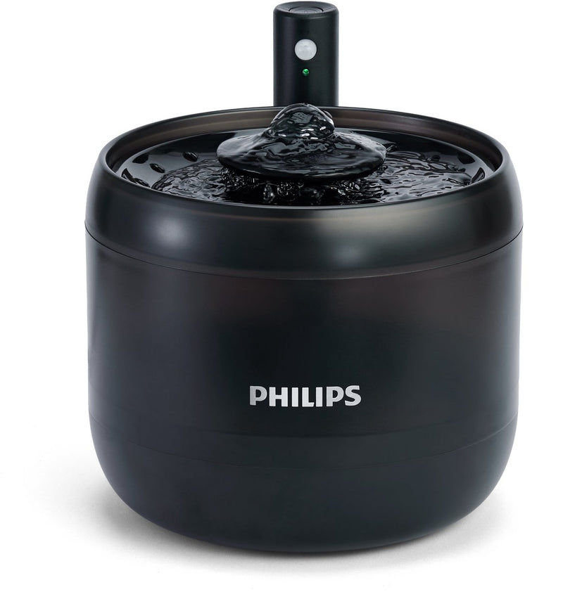 Philips Trinkbrunnen Katze – Trinkbrunnen 2,2 l mit Filter – Flüsterleiser Katzenbrunnen mit Bewegungssensor – Wasserspender für fließendes Wasser – Schwarz – Paw3210 02