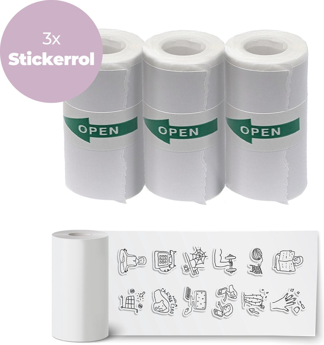 Denver Aufkleberrollen (57 x 30 mm) für Kinderkamera mit Drucker und Taschendrucker – 3 Stück – PSP43 – weiß