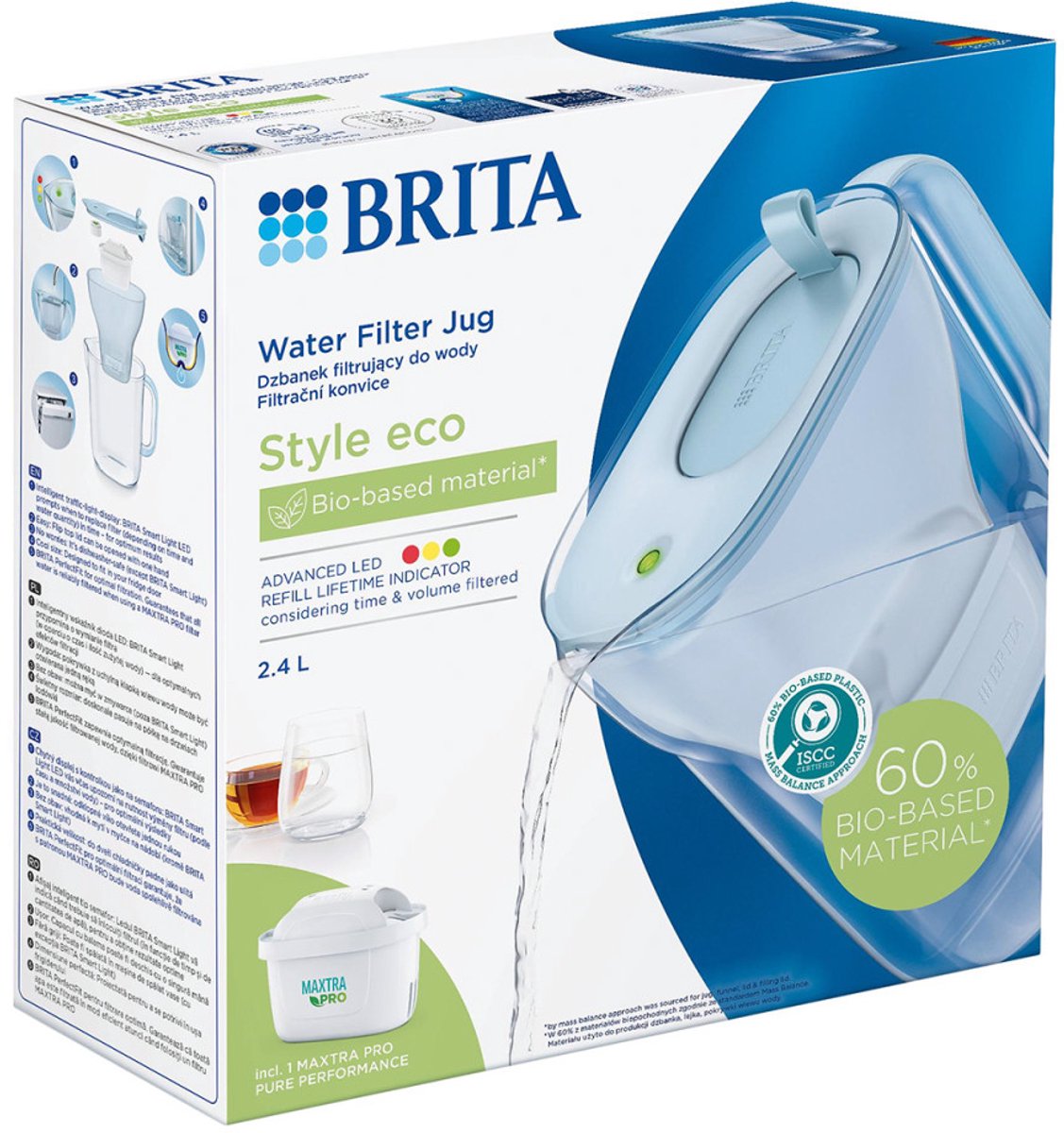 Brita Wasserfilterkanne Style Eco - 2,4l - Blau - inkl. 1 Maxtra Pro Pure Performance Wasserfilter