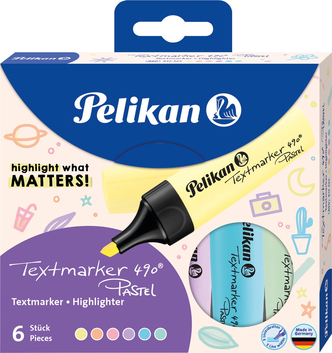 Pelikan Textmarker 490® Pastell 6 Textmarker im Etui