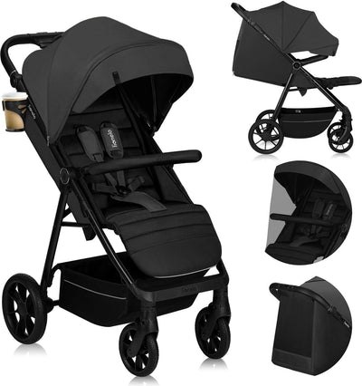 Lionelo mira – Kinderwagen – Sportwagen – für Kinder bis 22 kg – Vorderräder 360° – verstellbarer Rückenlehnengriff – wasserdichtes XXL-Vorzelt mit UPF50+ – 5-Punkt-Gurt – große Offroad-Räder – volle Stoßdämpfung – kompakt faltbar