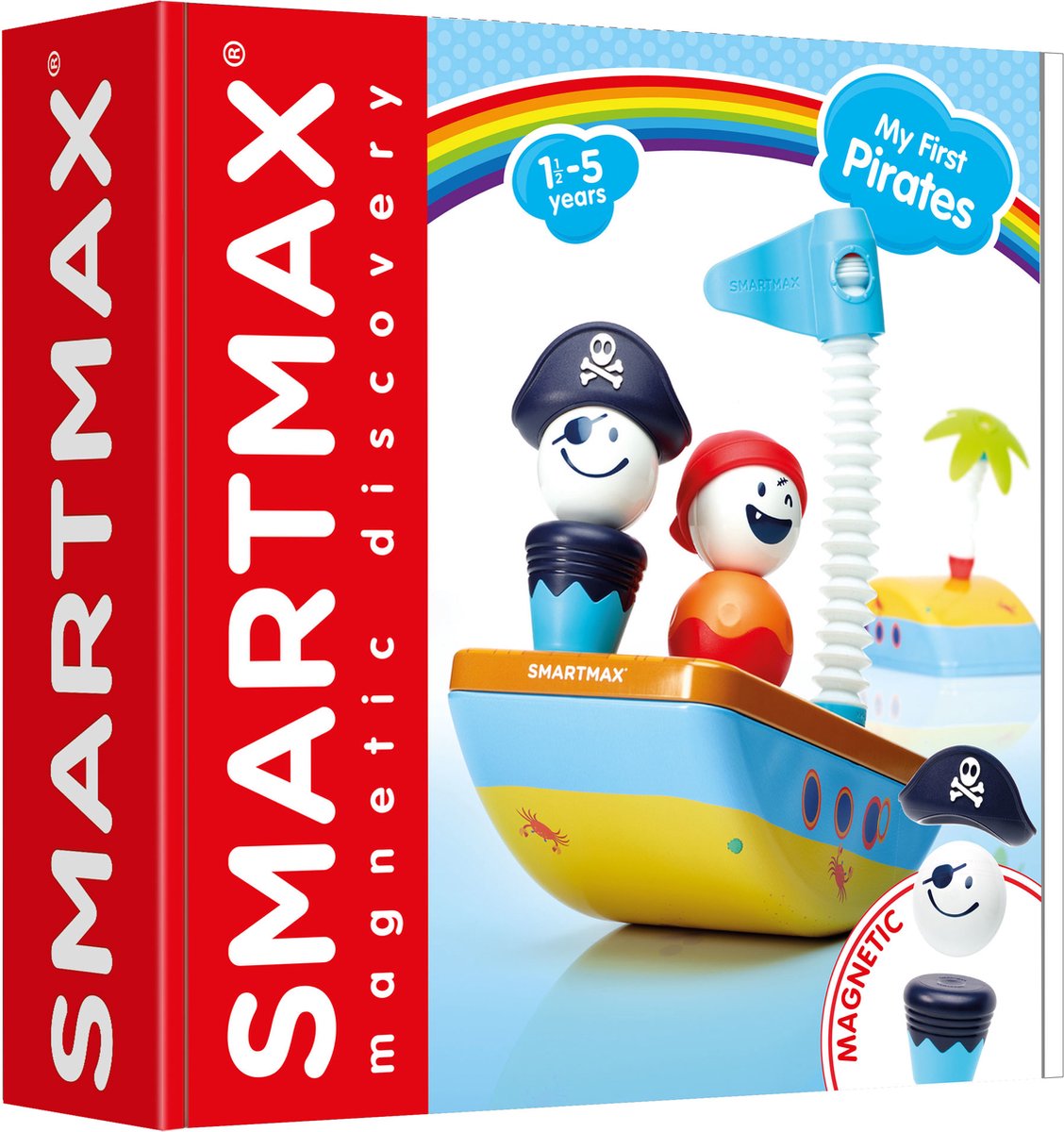 Smartmax Meine ersten Piraten – magnetisches Piratenset – Bauset im Metall-Aufbewahrungskoffer – Lernspielzeug für Kleinkinder – ab 1 Jahr