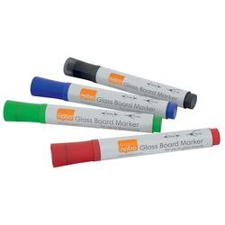 Nobo Glastafelmarker – 4 Whiteboardmarker – Schwarz, Rot, Blau und Grün
