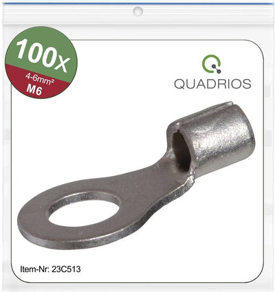 Quadrios 23c513 Ringkabelschuh Querschnitt (max.): 6 mm² Lochdurchmesser: 6,5 mm unisoliert 100 Stück(e)
