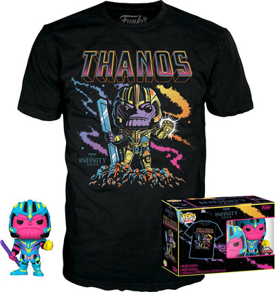 Funko-Pop! T-Shirt-Box: Marvel Studios The Avengers – Thanos Blacklight Black #909 exklusiv (Größe L)