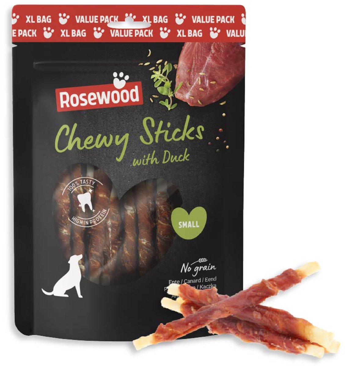 Rosewood Kausticks Hundesnack Ente klein – Kausticks aus Rindsleder – Vorteilspack 500 g – getreidefrei – ohne künstliche Zusatzstoffe