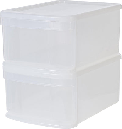 Iris Stapelschublade – Aufbewahrungsschublade – 11 l – Kunststoff – weiß transparent – 2er-Set