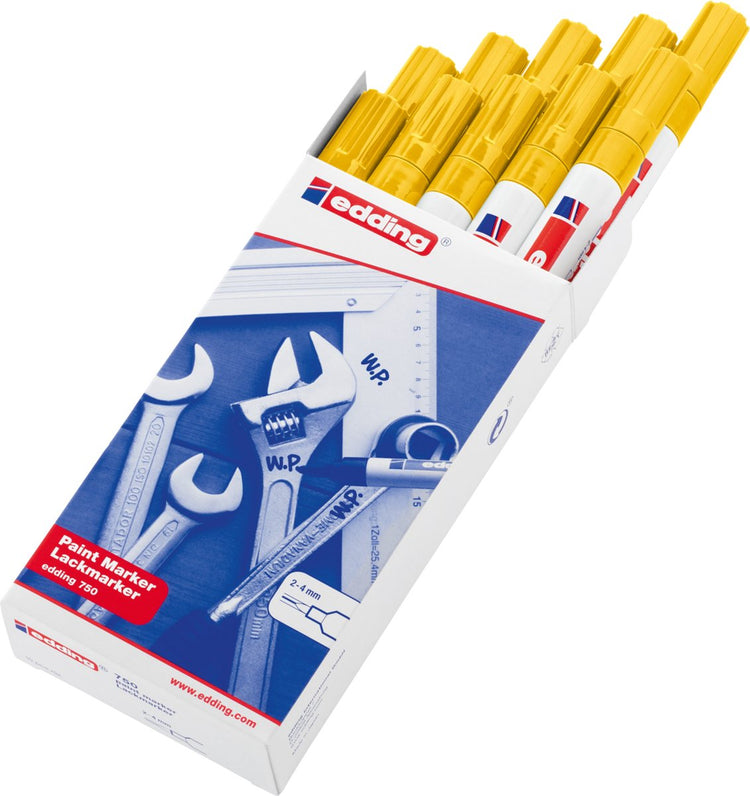 Edding 750 Lackmarker gelb – Rundspitze – 2–4 mm – Packung mit 10 Stück