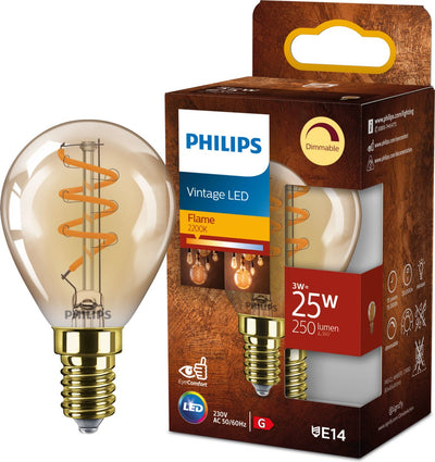 Philips LED-Kugellampe Spirale Gold – 25 W – E14 – dimmbares extra warmweißes Licht