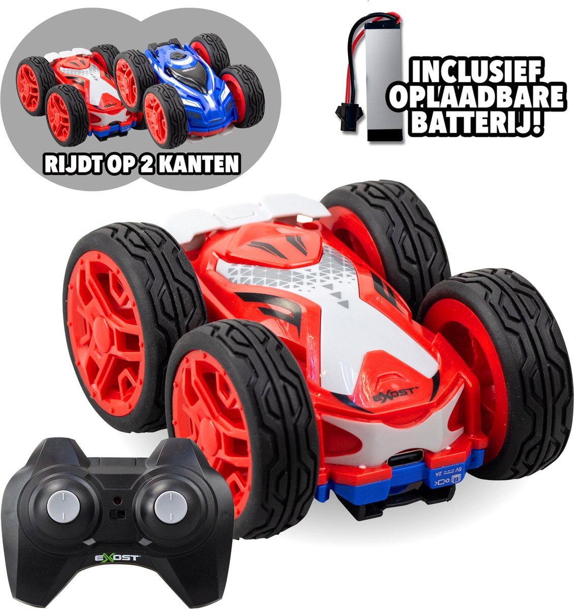 Exost rc mini flip neo red 1:34 – steuerbares Stuntauto – inkl. wiederaufladbarer Akku - RC-Auto