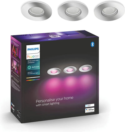 Philips Hue Xamento Badezimmer-Einbaustrahler – Weiß und Farbweiß – 3er-Pack – Chrom – rund