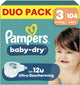 Pampers Baby-Dry, Größe 3 – 104 Windeln – 6 kg–10 kg – bis zu 100 % leckagefreie, angenehme Nacht